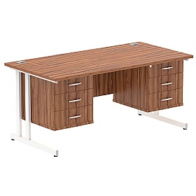Focus Rectangular Office Desks With Double Fixed Drawers