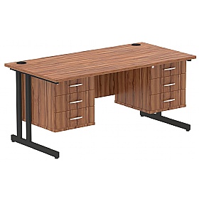 Focus Rectangular Office Desks With Double Fixed Drawers