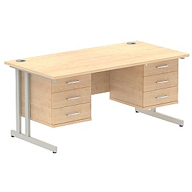 Focus Rectangular Office Desks With Double Fixed Drawers