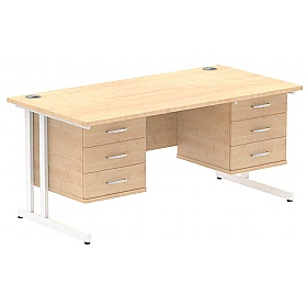 Focus Rectangular Office Desks With Double Fixed Drawers