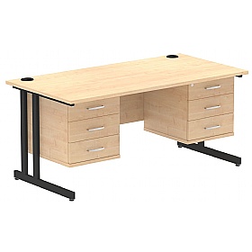 Focus Rectangular Office Desks With Double Fixed Drawers