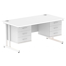Focus Rectangular Office Desks With Double Fixed Drawers