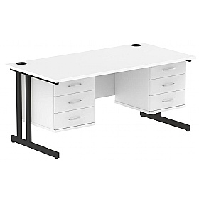 Focus Rectangular Office Desks With Double Fixed Drawers