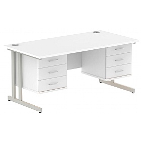 Focus Rectangular Office Desks With Double Fixed Drawers
