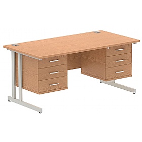 Focus Rectangular Office Desks With Double Fixed Drawers