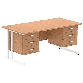 Focus Rectangular Office Desks With Double Fixed Drawers