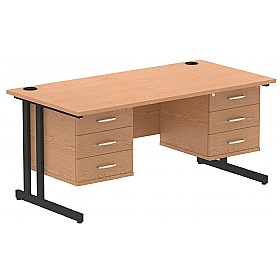 Focus Rectangular Office Desks With Double Fixed Drawers