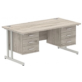 Focus Rectangular Office Desks With Double Fixed Drawers