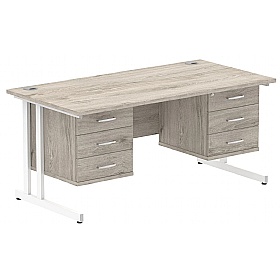 Focus Rectangular Office Desks With Double Fixed Drawers