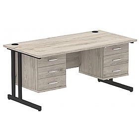 Focus Rectangular Office Desks With Double Fixed Drawers
