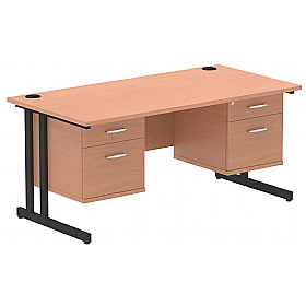 Focus Rectangular Office Desks With Double Fixed Drawers