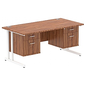 Focus Rectangular Office Desks With Double Fixed Drawers