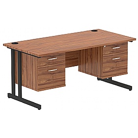 Focus Rectangular Office Desks With Double Fixed Drawers