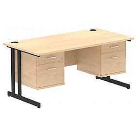 Focus Rectangular Office Desks With Double Fixed Drawers