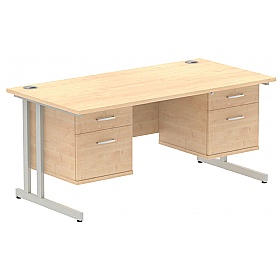 Focus Rectangular Office Desks With Double Fixed Drawers
