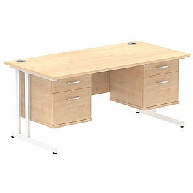 Focus Rectangular Office Desks With Double Fixed Drawers