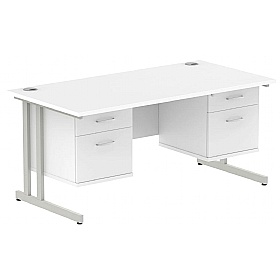 Focus Rectangular Office Desks With Double Fixed Drawers