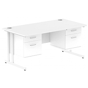 Focus Rectangular Office Desks With Double Fixed Drawers
