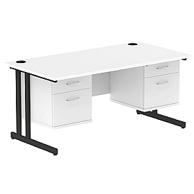 Focus Rectangular Office Desks With Double Fixed Drawers