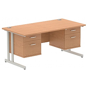 Focus Rectangular Office Desks With Double Fixed Drawers