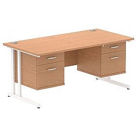 Focus Rectangular Office Desks With Double Fixed Drawers
