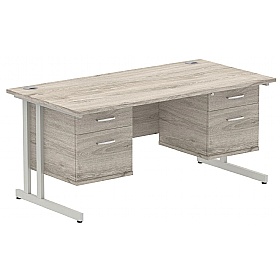 Focus Rectangular Office Desks With Double Fixed Drawers
