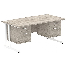 Focus Rectangular Office Desks With Double Fixed Drawers