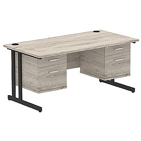 Focus Rectangular Office Desks With Double Fixed Drawers