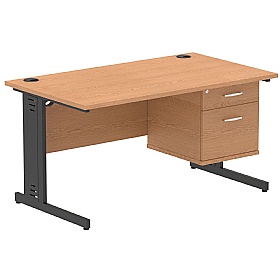 Syndicat Rectangular Cable Managed Office Desk With Single Fixed Drawers