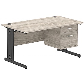 Syndicat Rectangular Cable Managed Office Desk With Single Fixed Drawers