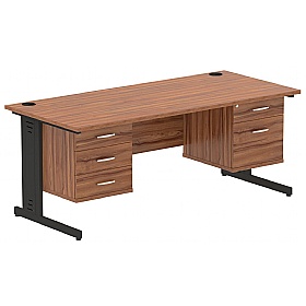 Syndicat Rectangular Cable Managed Office Desk With Double Fixed Drawers