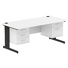 Syndicat Rectangular Cable Managed Office Desk With Double Fixed Drawers