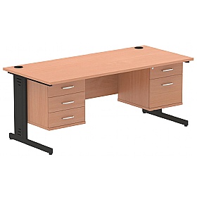 Syndicat Rectangular Cable Managed Office Desk With Double Fixed Drawers