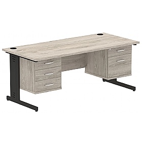 Syndicat Rectangular Cable Managed Office Desk With Double Fixed Drawers