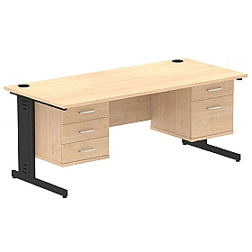 Syndicat Rectangular Cable Managed Office Desk With Double Fixed Drawers