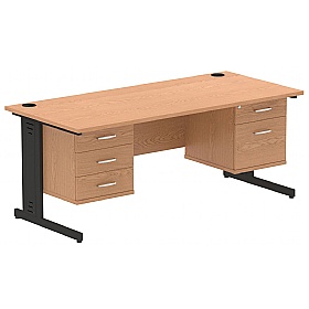 Syndicat Rectangular Cable Managed Office Desk With Double Fixed Drawers