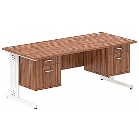 Syndicat Rectangular Cable Managed Office Desk With Double Fixed Drawers