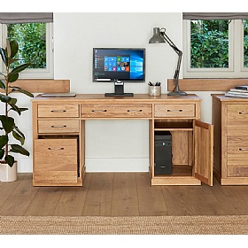Mobel Oak Solid Wood Twin Pedestal Home Office Desk