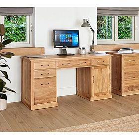 Mobel Oak Solid Wood Twin Pedestal Home Office Desk