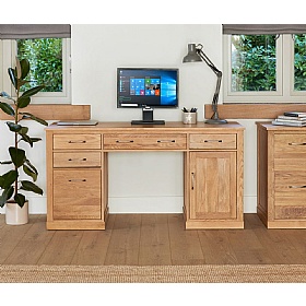 Mobel Oak Solid Wood Twin Pedestal Home Office Desk