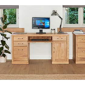 Mobel Oak Solid Wood Twin Pedestal Home Office Desk