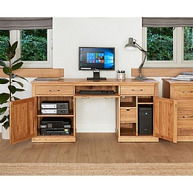 Mobel Oak Solid Wood Large Twin Pedestal Home Office Desk