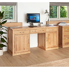Mobel Oak Solid Wood Large Twin Pedestal Home Office Desk