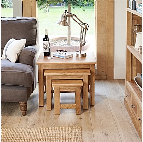 Mobel Oak Solid Wood Nest of 3 Coffee Tables