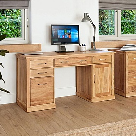 Mobel Oak Solid Wood Twin Pedestal Home Office Desk