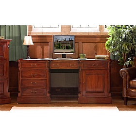 La Roque Mahogany Solid Wood Large Twin Pedestal Home Office Desk