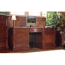 La Roque Mahogany Solid Wood Large Twin Pedestal Home Office Desk