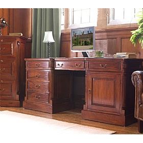 La Roque Mahogany Solid Wood Large Twin Pedestal Home Office Desk