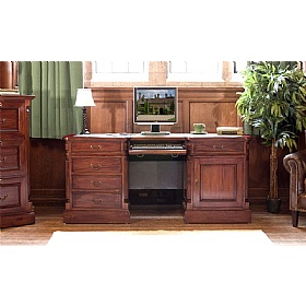 La Roque Mahogany Solid Wood Large Twin Pedestal Home Office Desk