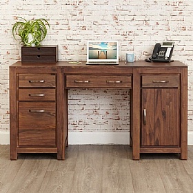Mayan Walnut Solid Wood Large Twin Pedestal Home Office Desk